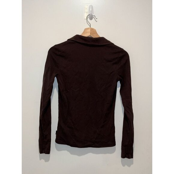 AG Los Angeles Brown Cotton Long Sleeve Collar Top Women's Size S - Picture 5 of 10